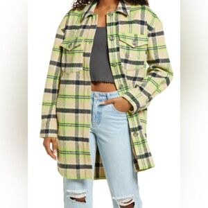BP Neon Green Brushed Plaid Oversized Women’s Shacket- M